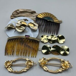 Vintage Gold and Brown Hair Comb Set Must Have Hair Accessory Collection